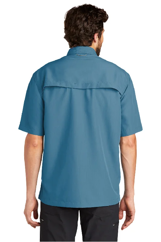 Eddie Bauer Mens Performance Fishing Moisture Wicking Short Sleeve Button Down Shirt w/ Double Pockets - Gulf Teal Blue