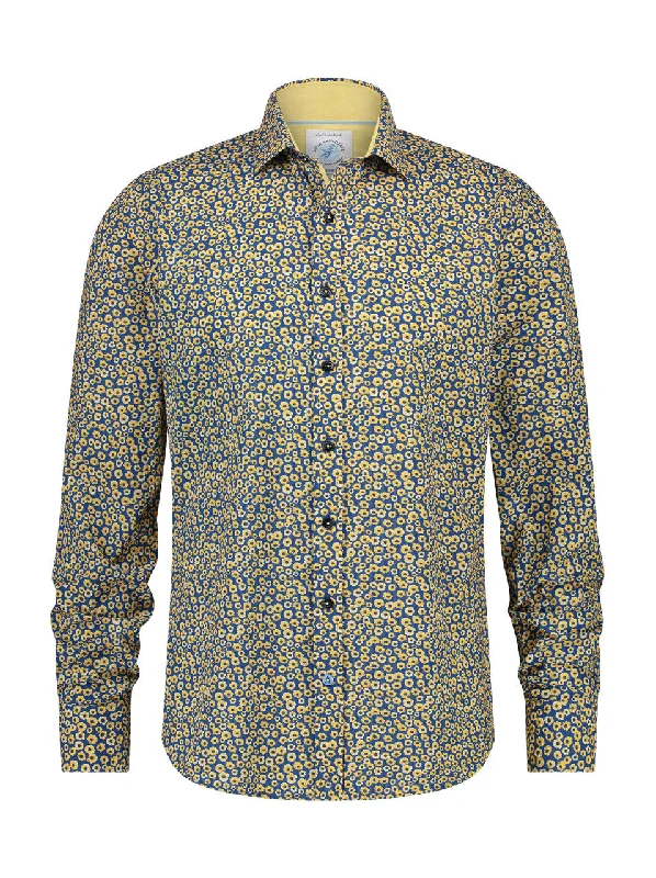 A Fish Named Fred - Minimal Flower Shirt - Navy/Yellow