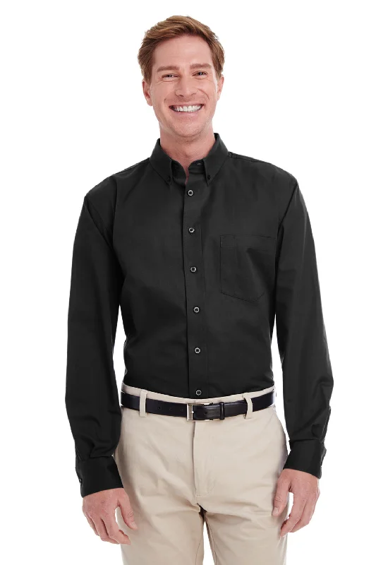 Harriton Mens Foundation Stain Resistant Long Sleeve Button Down Shirt w/ Pocket - Black - Closeout