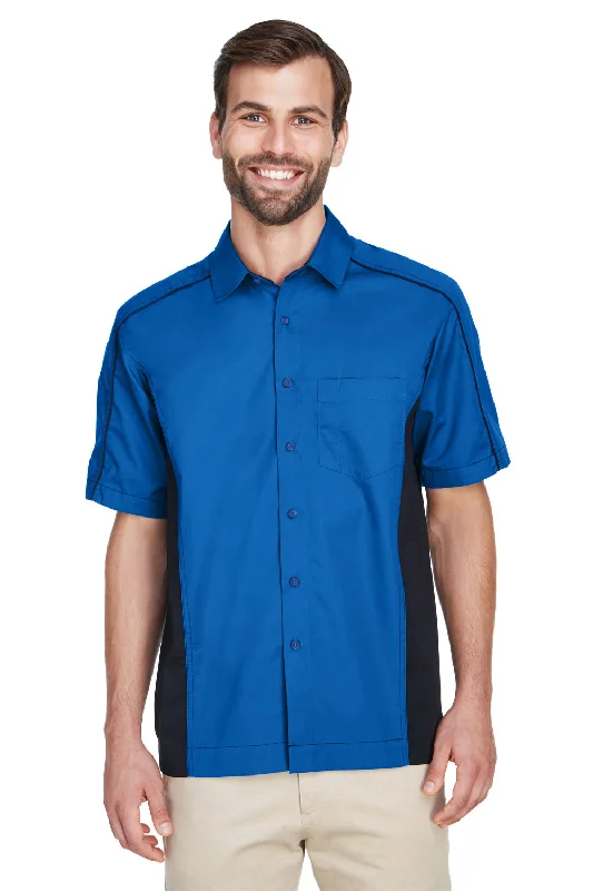 North End Mens Fuse UV Protection Short Sleeve Button Down Shirt w/ Pocket - True Royal Blue/Black - Closeout