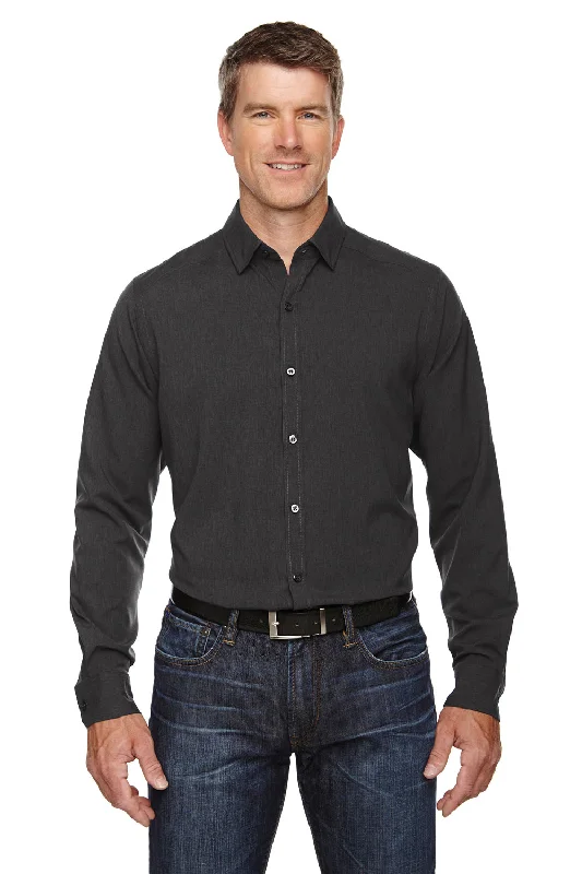 North End Mens Sport Blue Performance Moisture Wicking Long Sleeve Button Down Shirt - Heather Carbon Grey