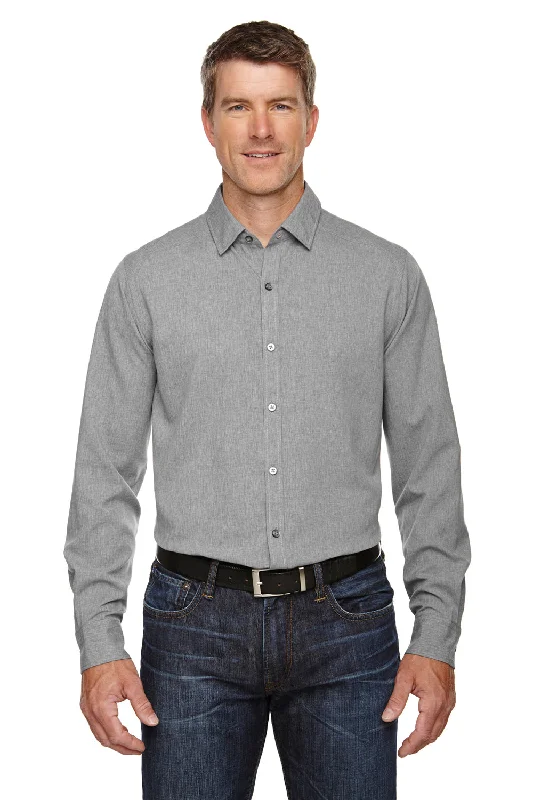 North End Mens Sport Blue Performance Moisture Wicking Long Sleeve Button Down Shirt - Heather Light Grey