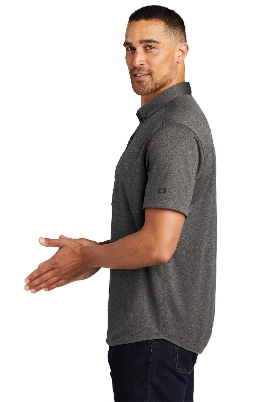 Ogio Mens Gravitate Moisture Wicking Short Sleeve Button Down Shirt - Heather Dark Grey