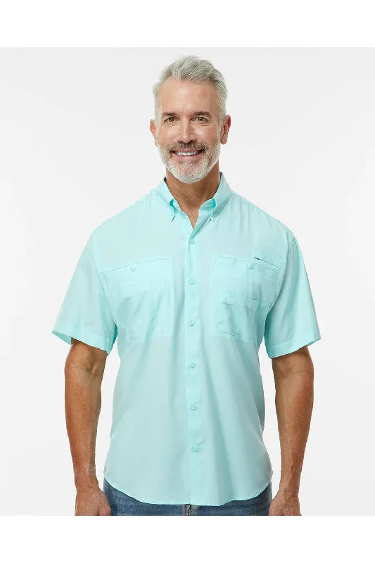 Paragon Mens Hatteras Performance Moisture Wicking Short Sleeve Button Down Shirt w/ Double Pockets - Aqua Blue - NEW