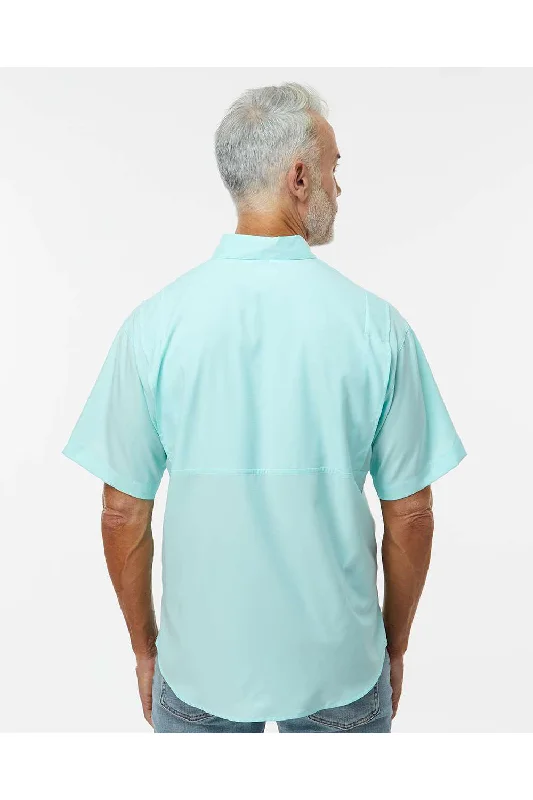 Paragon Mens Hatteras Performance Moisture Wicking Short Sleeve Button Down Shirt w/ Double Pockets - Aqua Blue - NEW