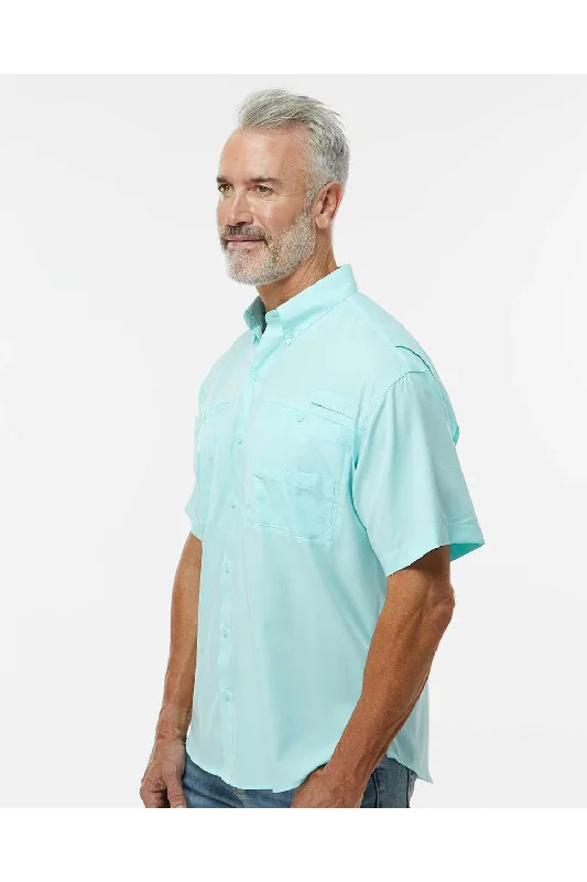 Paragon Mens Hatteras Performance Moisture Wicking Short Sleeve Button Down Shirt w/ Double Pockets - Aqua Blue - NEW