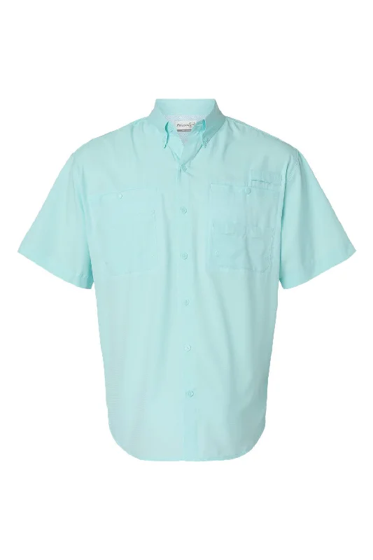 Paragon Mens Hatteras Performance Moisture Wicking Short Sleeve Button Down Shirt w/ Double Pockets - Aqua Blue - NEW