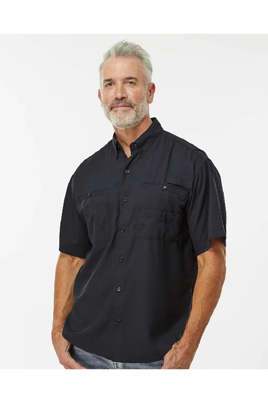 Paragon Mens Hatteras Performance Moisture Wicking Short Sleeve Button Down Shirt w/ Double Pockets - Black - NEW