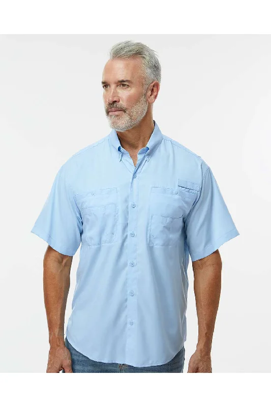 Paragon Mens Hatteras Performance Moisture Wicking Short Sleeve Button Down Shirt w/ Double Pockets - Blue Mist - NEW