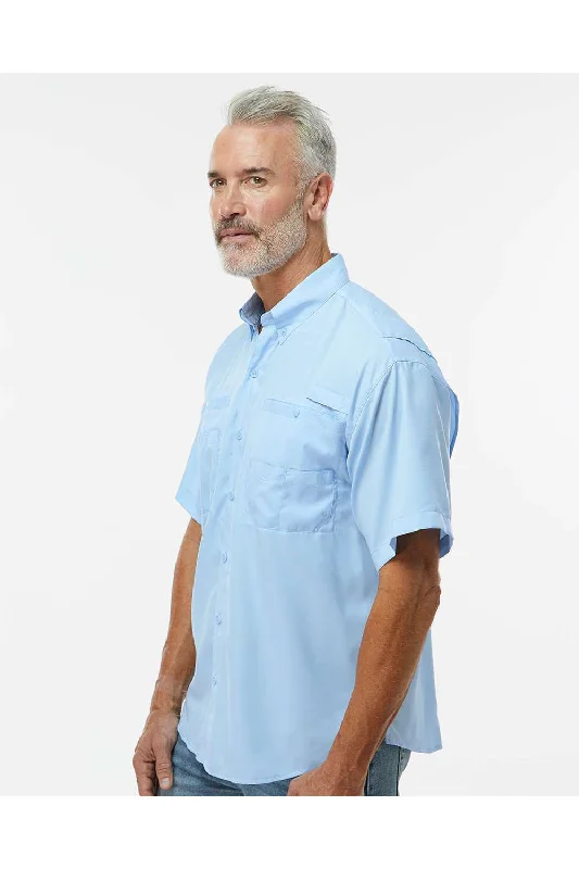 Paragon Mens Hatteras Performance Moisture Wicking Short Sleeve Button Down Shirt w/ Double Pockets - Blue Mist - NEW