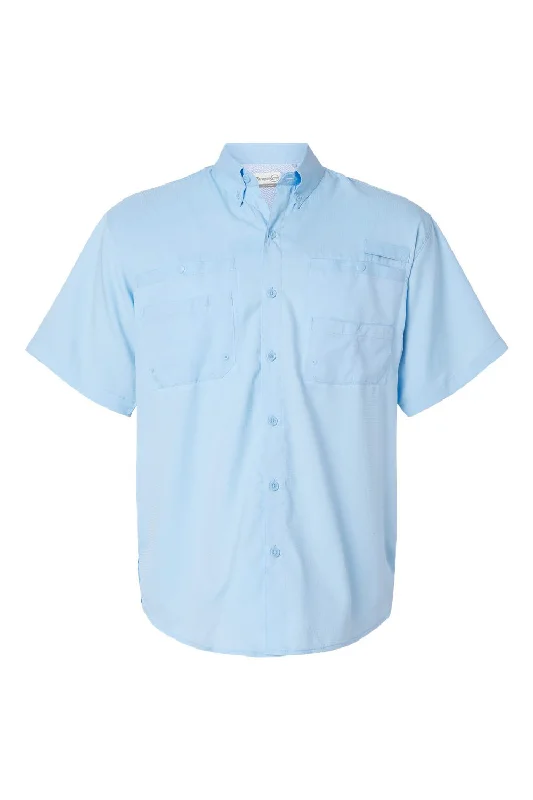 Paragon Mens Hatteras Performance Moisture Wicking Short Sleeve Button Down Shirt w/ Double Pockets - Blue Mist - NEW