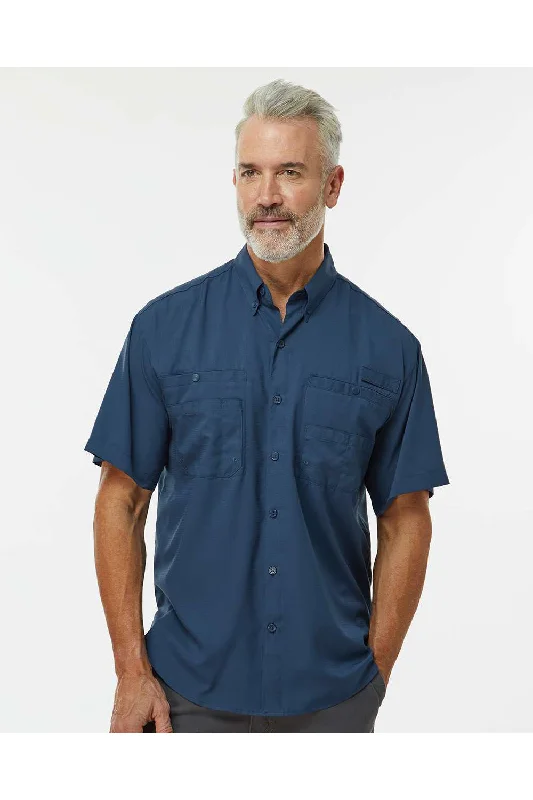 Paragon Mens Hatteras Performance Moisture Wicking Short Sleeve Button Down Shirt w/ Double Pockets - Navy Blue - NEW