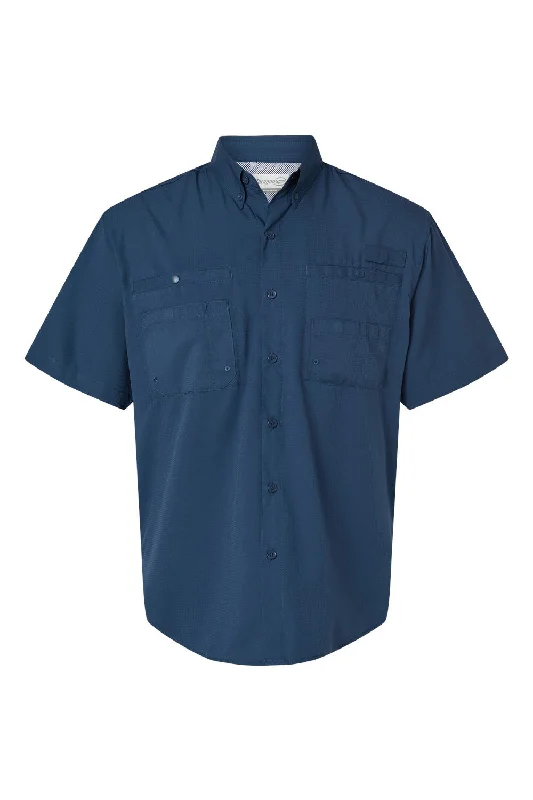 Paragon Mens Hatteras Performance Moisture Wicking Short Sleeve Button Down Shirt w/ Double Pockets - Navy Blue - NEW