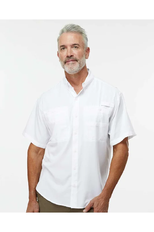 Paragon Mens Hatteras Performance Moisture Wicking Short Sleeve Button Down Shirt w/ Double Pockets - White - NEW