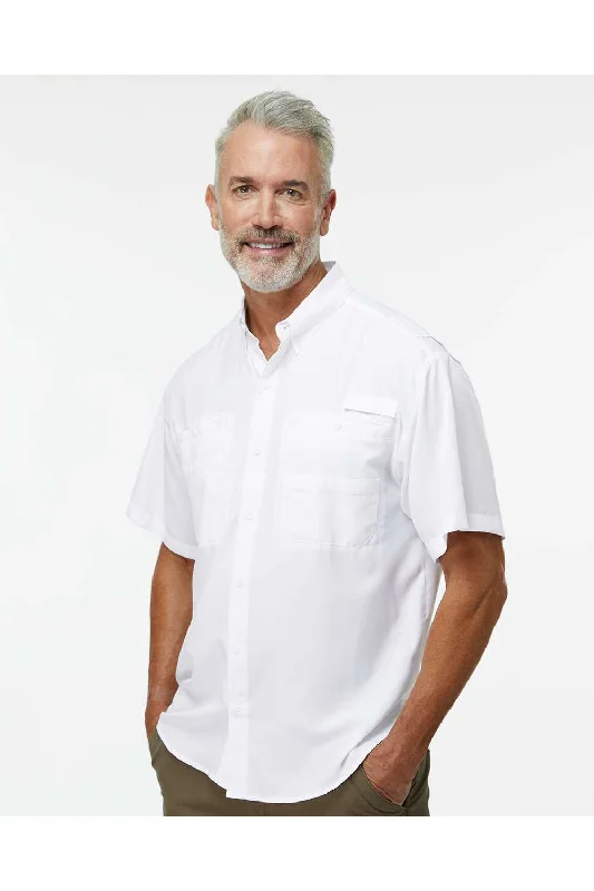 Paragon Mens Hatteras Performance Moisture Wicking Short Sleeve Button Down Shirt w/ Double Pockets - White - NEW