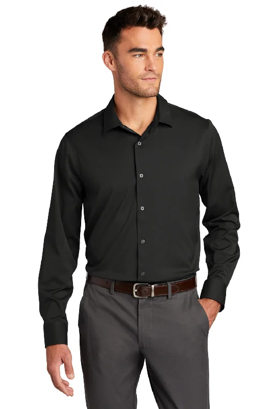 Port Authority Mens City Moisture Wicking Long Sleeve Button Down Shirt - Black