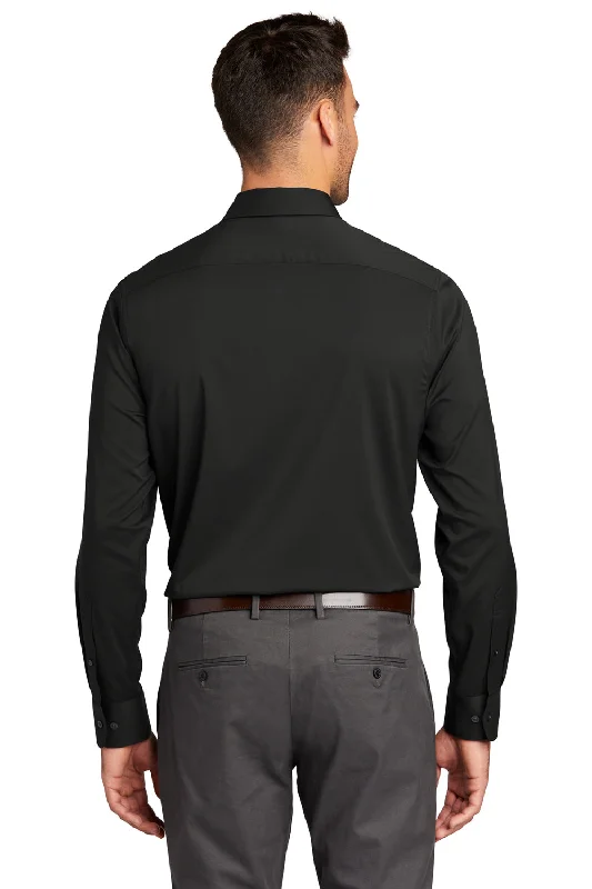 Port Authority Mens City Moisture Wicking Long Sleeve Button Down Shirt - Black