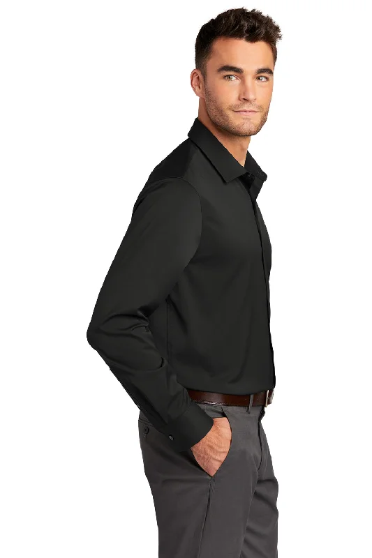 Port Authority Mens City Moisture Wicking Long Sleeve Button Down Shirt - Black