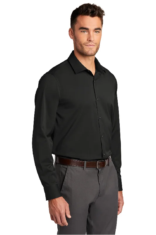 Port Authority Mens City Moisture Wicking Long Sleeve Button Down Shirt - Black