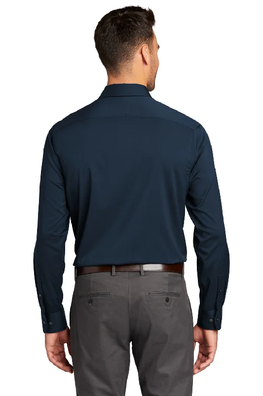 Port Authority Mens City Moisture Wicking Long Sleeve Button Down Shirt - River Navy Blue