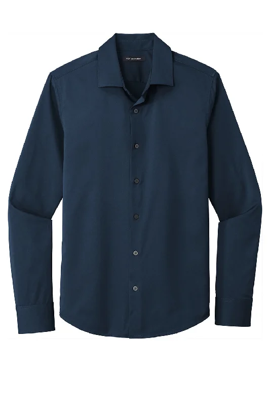 Port Authority Mens City Moisture Wicking Long Sleeve Button Down Shirt - River Navy Blue