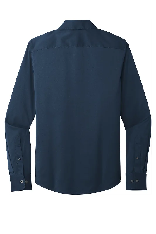 Port Authority Mens City Moisture Wicking Long Sleeve Button Down Shirt - River Navy Blue