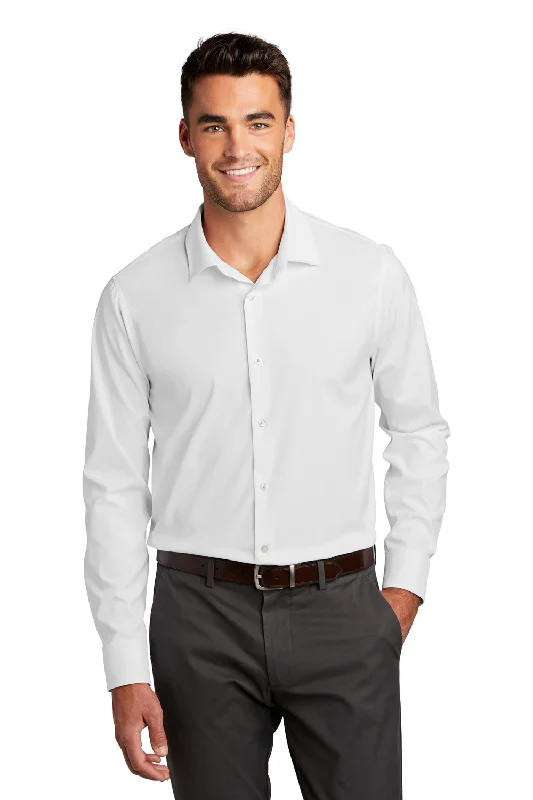 Port Authority Mens City Moisture Wicking Long Sleeve Button Down Shirt - White