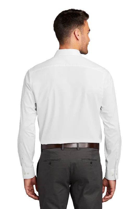 Port Authority Mens City Moisture Wicking Long Sleeve Button Down Shirt - White