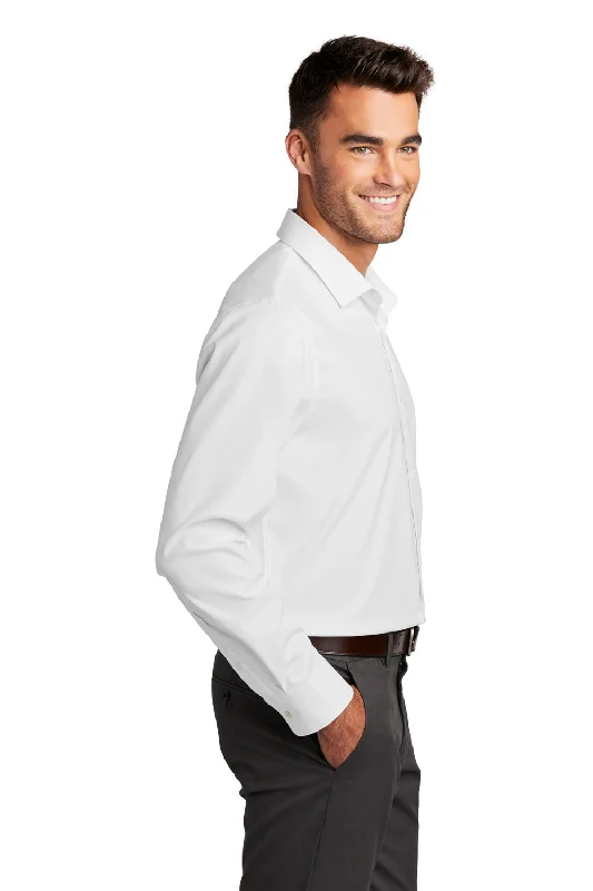 Port Authority Mens City Moisture Wicking Long Sleeve Button Down Shirt - White