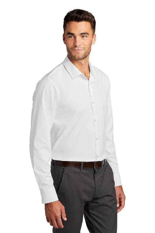 Port Authority Mens City Moisture Wicking Long Sleeve Button Down Shirt - White