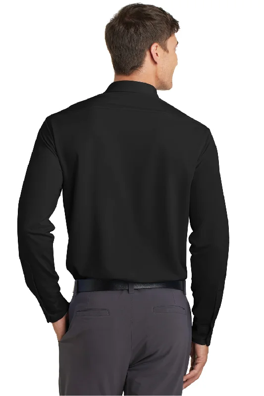 Port Authority Mens Dimension Moisture Wicking Long Sleeve Button Down Shirt w/ Pocket - Black