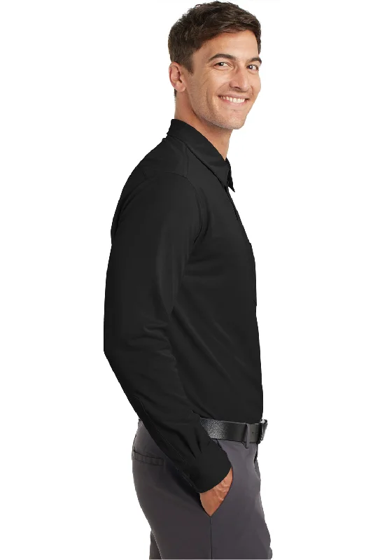 Port Authority Mens Dimension Moisture Wicking Long Sleeve Button Down Shirt w/ Pocket - Black