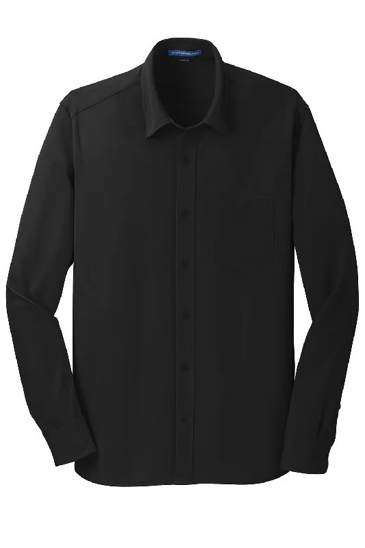 Port Authority Mens Dimension Moisture Wicking Long Sleeve Button Down Shirt w/ Pocket - Black