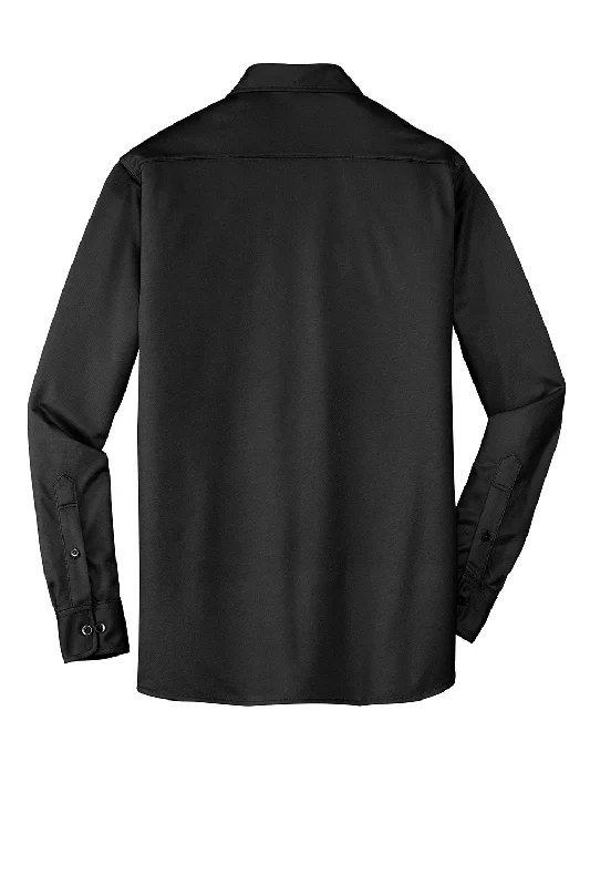 Port Authority Mens Dimension Moisture Wicking Long Sleeve Button Down Shirt w/ Pocket - Black