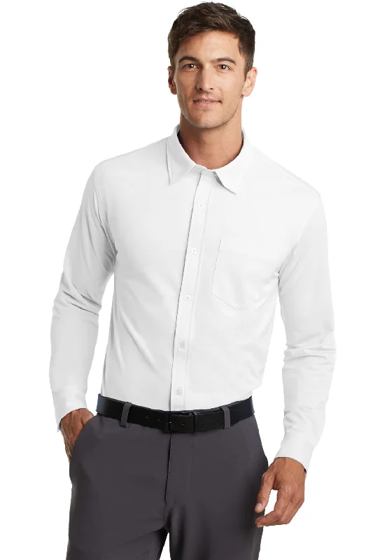 Port Authority Mens Dimension Moisture Wicking Long Sleeve Button Down Shirt w/ Pocket - White