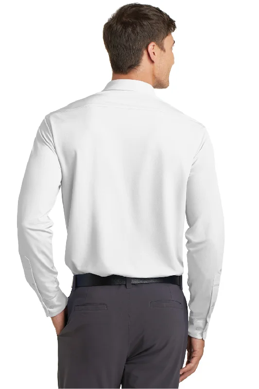 Port Authority Mens Dimension Moisture Wicking Long Sleeve Button Down Shirt w/ Pocket - White