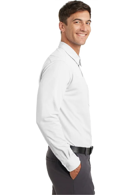 Port Authority Mens Dimension Moisture Wicking Long Sleeve Button Down Shirt w/ Pocket - White