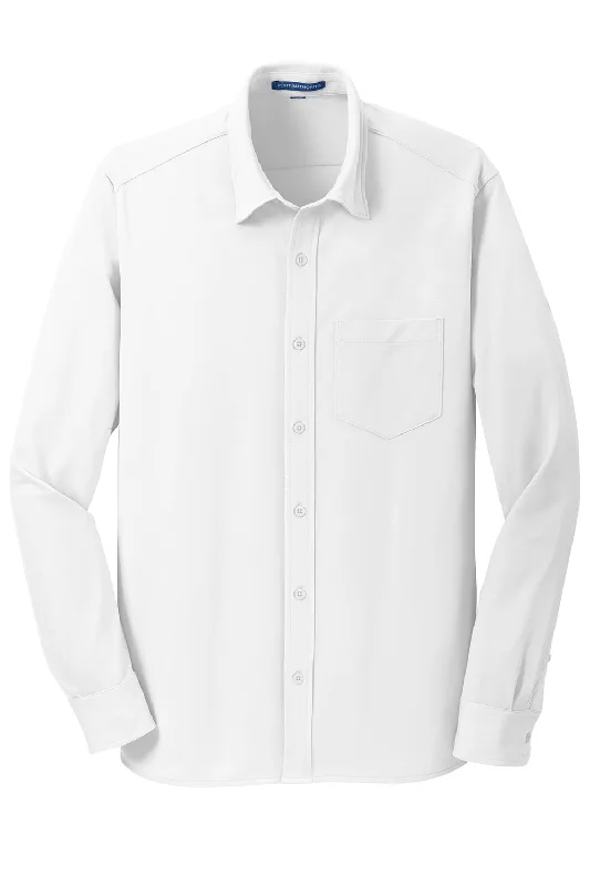 Port Authority Mens Dimension Moisture Wicking Long Sleeve Button Down Shirt w/ Pocket - White