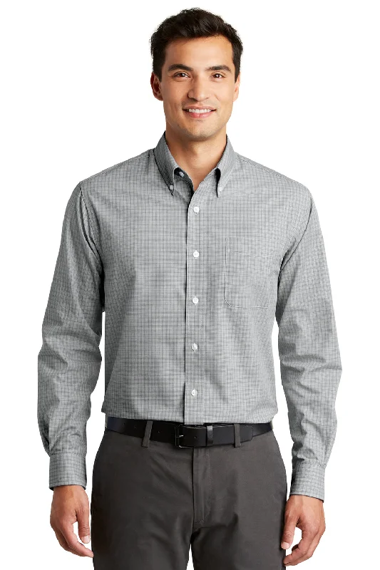 Port Authority Mens Easy Care Wrinkle Resistant Long Sleeve Button Down Shirt w/ Pocket - Charcoal Grey