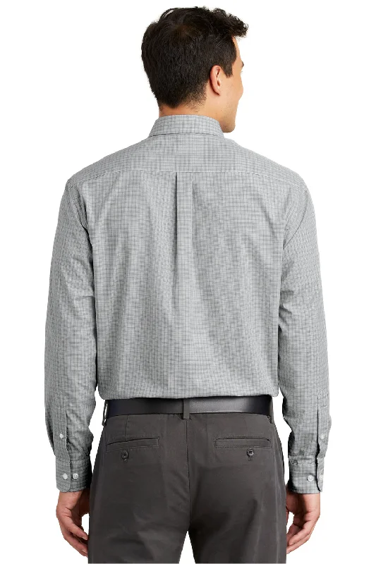 Port Authority Mens Easy Care Wrinkle Resistant Long Sleeve Button Down Shirt w/ Pocket - Charcoal Grey