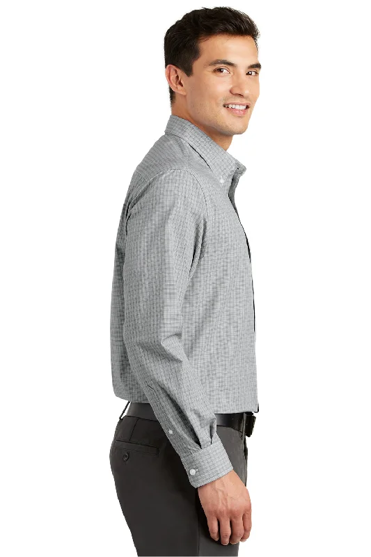 Port Authority Mens Easy Care Wrinkle Resistant Long Sleeve Button Down Shirt w/ Pocket - Charcoal Grey