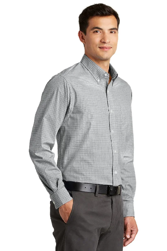 Port Authority Mens Easy Care Wrinkle Resistant Long Sleeve Button Down Shirt w/ Pocket - Charcoal Grey