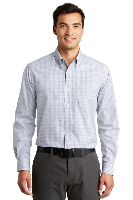 Port Authority Mens Easy Care Wrinkle Resistant Long Sleeve Button Down Shirt w/ Pocket - White