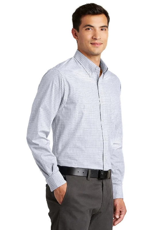 Port Authority Mens Easy Care Wrinkle Resistant Long Sleeve Button Down Shirt w/ Pocket - White