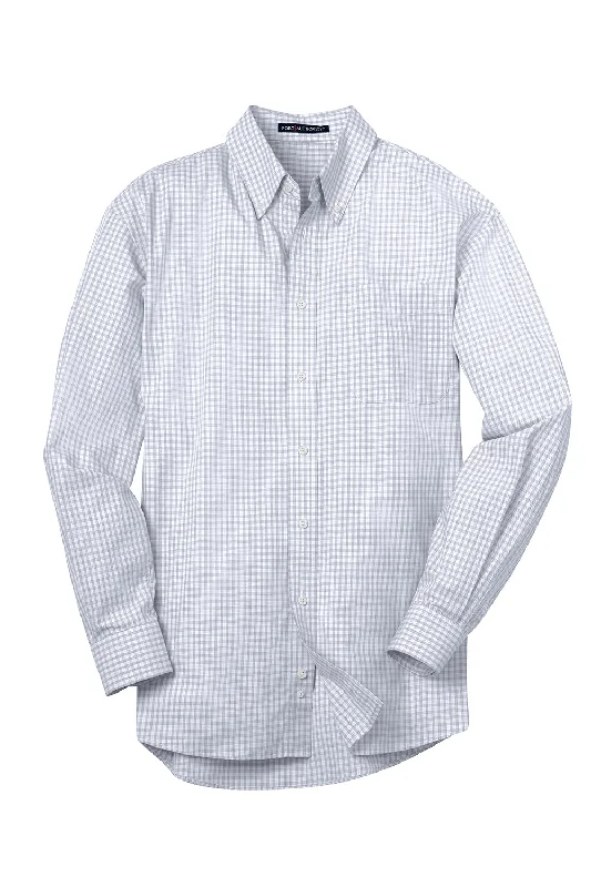 Port Authority Mens Easy Care Wrinkle Resistant Long Sleeve Button Down Shirt w/ Pocket - White