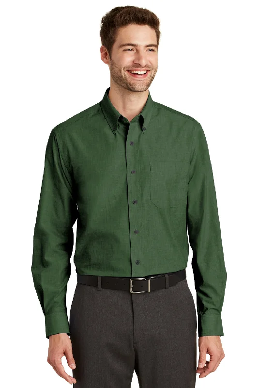 Port Authority Mens Easy Care Wrinkle Resistant Long Sleeve Button Down Shirt w/ Pocket - Dark Cactus Green - Closeout