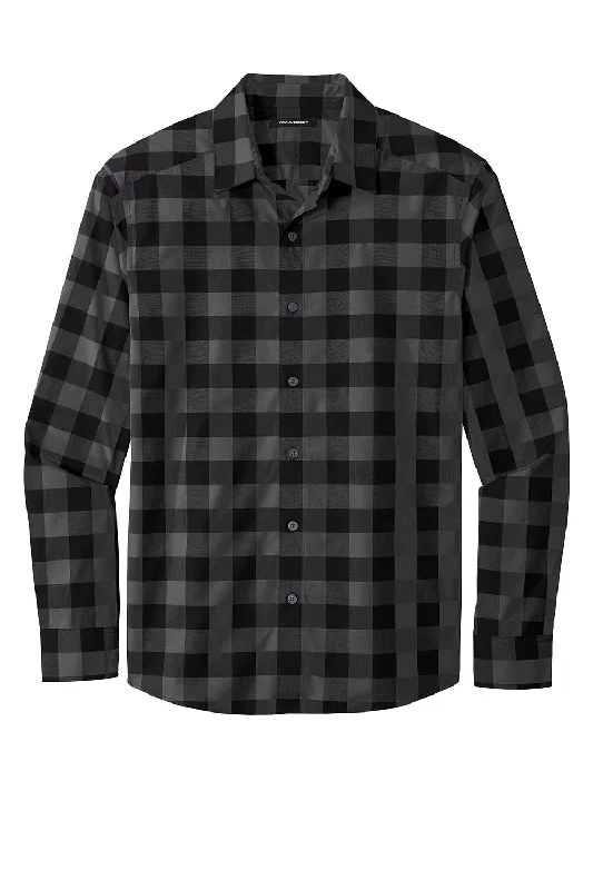 Port Authority Mens Everyday Plaid Long Sleeve Button Down Shirt - Black - Closeout