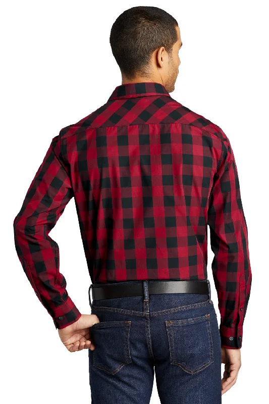 Port Authority Mens Everyday Plaid Long Sleeve Button Down Shirt - Rich Red