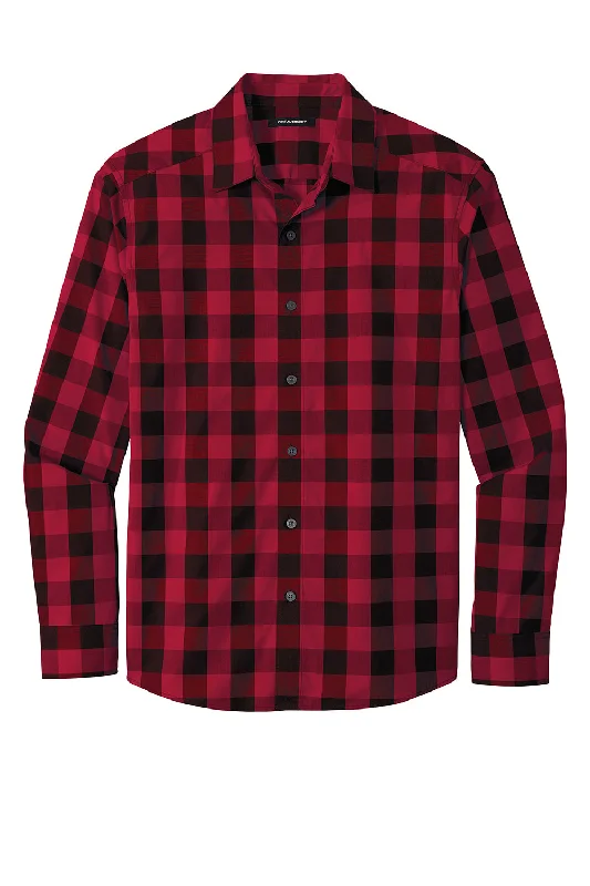 Port Authority Mens Everyday Plaid Long Sleeve Button Down Shirt - Rich Red