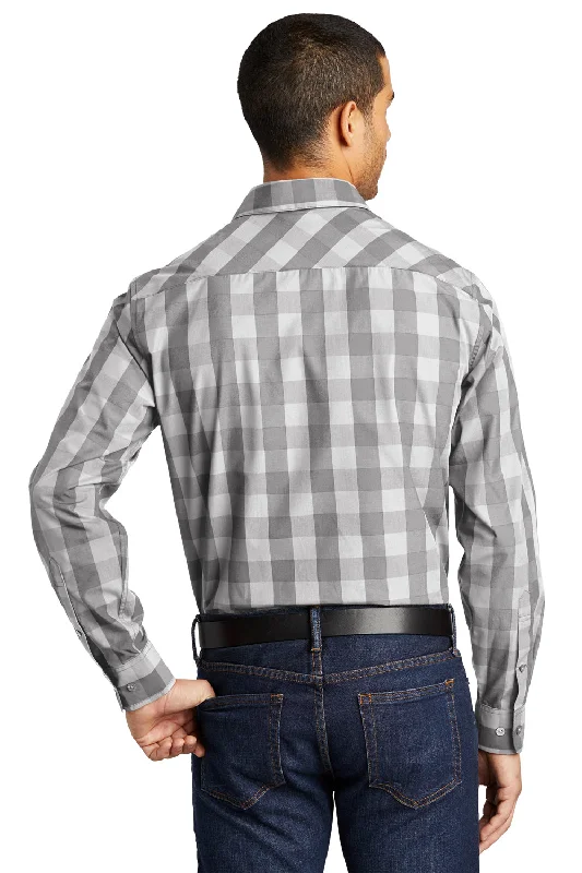 Port Authority Mens Everyday Plaid Long Sleeve Button Down Shirt - Shadow Grey